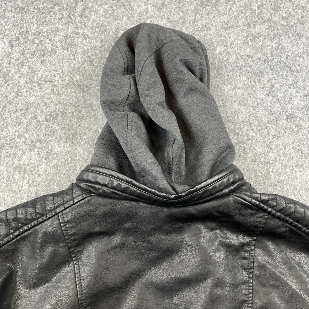 Men's Levi's Black Faux‎ Leather Hooded Racer Jacket XL NWT